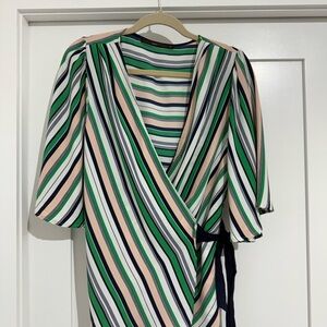 hazel Multicolor Striped Wrap Top in Green, Navy & Cream